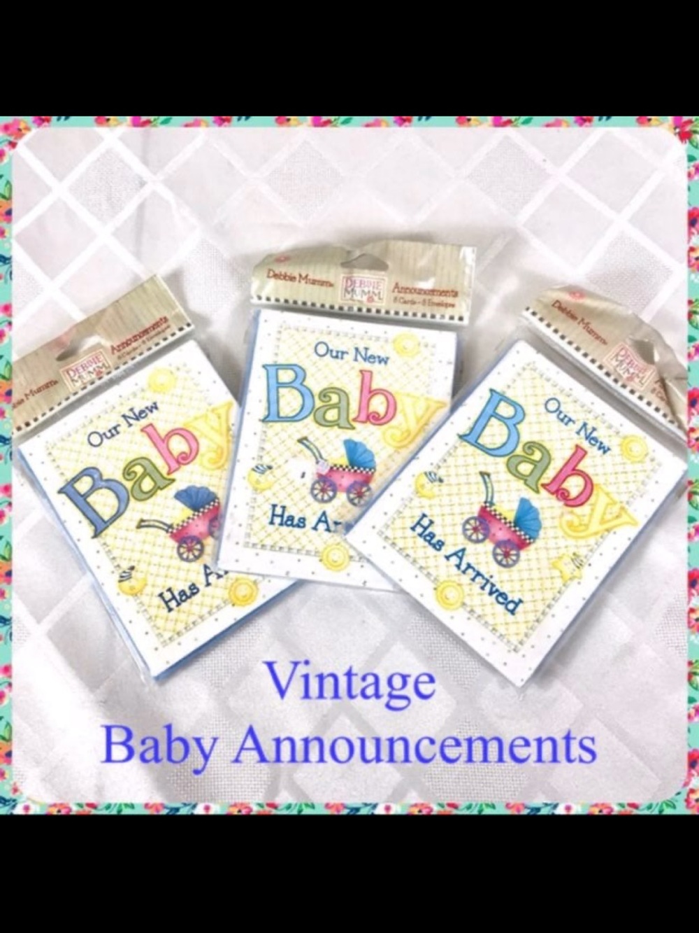 24 NEW Vintage DEBBIE MUMM Baby Birth Announcements Greeting Cards w Envelopes